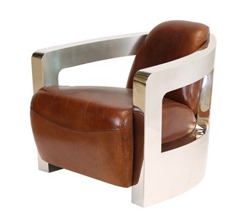 Læder/Stainless Art deko chair i farven Vintage Cigar